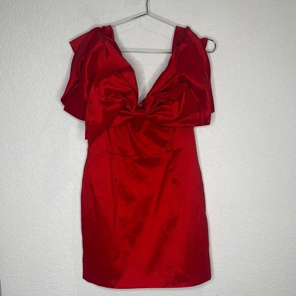 NWT Bardot Mini Bow Dress Anthropologie Red Size 12 - Picture 2 of 12